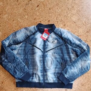 Nike Intn'l Women's Full Zip Obsidian Blue Tie-Dye Bomber Jacket Size M NWT